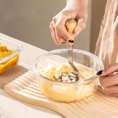 Stainless Steel Potato Masher with Wooden Handle - Comfort Grip Food Masher for Kitchen Baby Food & Vegetable Prep