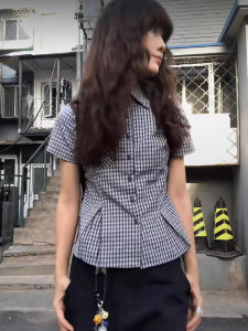 Áo Thun Polo Tay Ngắn Cổ Polo Kẻ Caro Phong Cách Mỹ Cổ Điển Dành Cho Nữ Mùa Hè Thiết Kế Nhỏ Gọn Eo Thon Gọn Ngắn