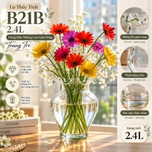 Lọ Thủy Tinh B21B 2.4L Dáng Bầu Miệng Lượn Sóng Glass Flower Vase Decor