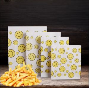 EC 90Pcs Cute Smiley Printed Greaseproof Paper Bag Pouch Food Wrapper Sandwich Pouch Fried Chicken Pouch