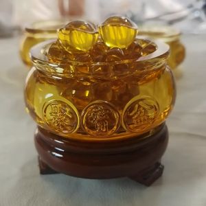 Bát tụ bảo hũ vàng pha lê tài lộc đựng thỏi vàng vật phẩm phong thủy