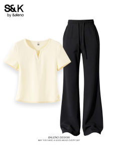 BALENO | Womens Short Sleeve Flare Pants Sport Set Small Figure