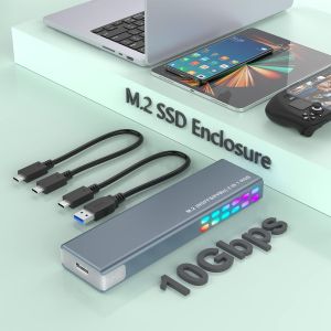 M.2 NVMe and SATA SSD Enclosure Tool-Free10Gbps USB 3.1 Gen2 Aluminum RGB NGFF Supports M and B&M Keys(with USB C&USB A Cables)