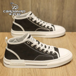 Cardanro Canvas Mens Shoes Spring High Top Sports Casual Soft Bottom mid Top Board Shoes Wear Resistant Flat Heel Pure Color