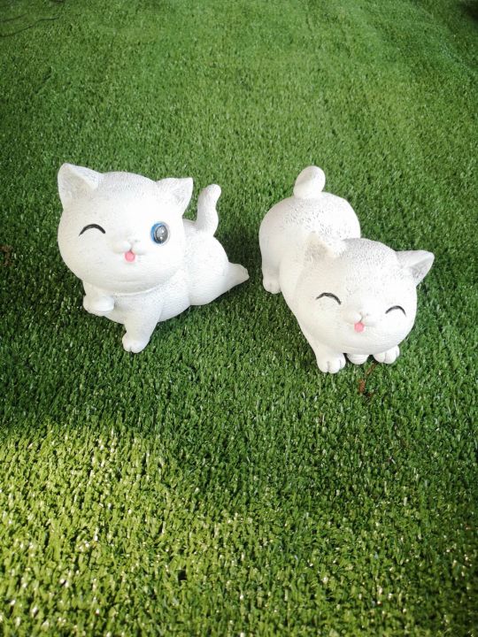 ตุ๊กตาดินเผาแมวคู่ยิ้มสำหรับแต่งสวน