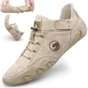 Bull Flag Brand Mens Summer Sport Casual Slip-On Driving Shoes Breathable Bean Bean Shoes Flat Rubber Sole round Toe Leather