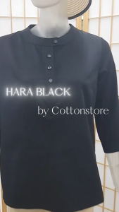 เสื้อดำ HARA BLACK Cottostore เสื้อเชิ้ต ผู้หญิง ผ้าคอตตอนทวิว สีดำ แต่งกระดุม eyelet ที่สาบและปลายแขน ผ้าใส่สบาย สาวอวบ ออฟฟิส คอจีนเฉียง