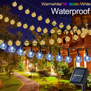 20/50/100 LED Solar String Lights Warm White Outdoor Crystal Globe Lights Waterproof Solar Festoon Fairy Light For Garden