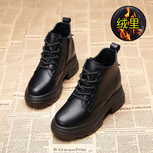 Genuine Leather Elevator Womens Shoes Wedge Short Boots Womens Small Figure Height Low-Top Martin Boots Ankle Boots Platform Cotton Shoes Cotton Boots