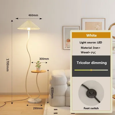 Full-spectrum eye-friendly floor lamp with table/tray equipped with tri-color temperature LED bulbs