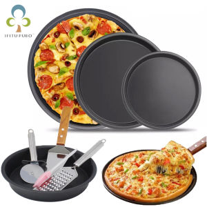 6/8/9/10 inch Round Pizza Plate Pizza Pan Deep Dish Tray Carbon Steel Non-stick Mold Baking Tool Baking Mould Pan Pattern ZXH