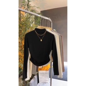 HUOLISI | Black Half Turtleneck Slimming Womens Top