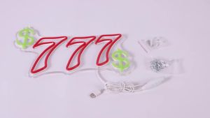 1pc Lucky 777 Neon Sign USB Powered LED Neon Sign for Room Decoration Suitable for Bar Party Game Room Mens Cave Decoration