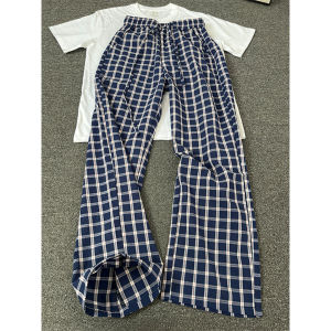 Bubble Gauze Plaid Pants Leisure Loose Fit Trousers Summer Lightweight