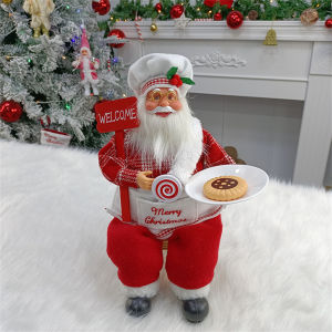 【The Best Price】Big Santa Claus Doll Standing Tray Table Santa Sculpture Supporting Tray Santa Claus Christmas Decorations Christmas Party Stage Decoration Home Chef Santa 35CM Height Christmas Centerpiece Decor For Dining Table