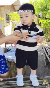Ootd For Kids Boy Kids 1 Set Stripe Polo Shirt And Shorts Baby Boy Fashion Outfit Boy Suit