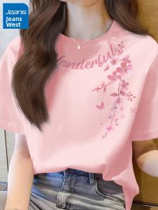 Jeanswest | Loose Pink Cotton Womens T-Shirt Short Sleeve