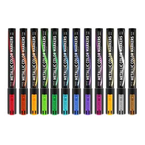 DSPIAE MKA 12-Piece Set Super Metallic Marker Brush Pens Environment-Friendly Water-Based Soft Head in Red Blue Green Gold Color