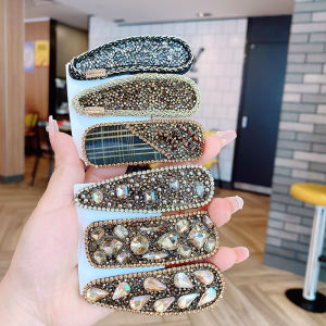 กิ๊บติดผมทรงสี่เหลี่ยมประดับเพชรเต็มรูปแบบ กิ๊บติดผมแบบด้านข้างสำหรับหน้าม้าสไตล์เกาหลีสำหรับเด็กผู้หญิง