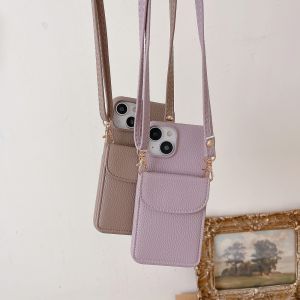 Leather Card Holder Wallet Phone Case Pocket For iPhone 17 16 Pro Max 15 Pro Max iphone 14 pro max iPhone 13 Pro Max iphone 11 iphone 12 Pro Case Luxury Soft Silicone Lanyard Strap Chain Crossbody Cover