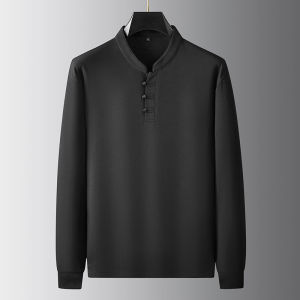 plus Size Mens Long Sleeve T-Shirt Loose Casual Stand Collar Base Layer Shirt Fashionable Urban Style All Season Wear