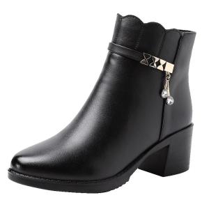 Warm Fleece Lined Mid-Calf Boots Mom Shoes Cotton Shoes Anti-Slip Winter Fashion Boots for Middle-Aged Women Comfortable round Toe