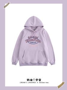 เสื้อสเวตเตอร์มีฮู้ดผู้หญิงแขนยาวบุขนแกะพิมพ์ลายตัวอักษรสไตล์สตรีทอเมริกัน เสื้อผ้าทำงานสไตล์เกาหลีฤดูหนาว