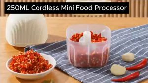 250ML Cordless Mini Food Processor Rechargeable Electric Garlic Chopper Portable Stainless Steel Blade Blender Vegetable & Nut Chopper Ideal for Onion Chili Minced Meat & Spices BPA-Free Compact & Easy-to-Use Kitchen Gadget