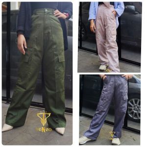 Celana panjang cargo highwaist kantong katun unione