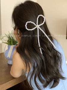 French Gentle Bows Pearl Barrettes Ins Style Niche Temperament Head Clip Back Head Fancy Spring Clip