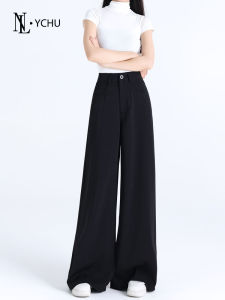 Elegant Black Wide Leg Suit Pants Womens High Waist Loose Fit Casual Straight Cut Trousers Summer 2025 Fashion Trend