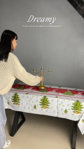 Knitted fringe cartoon table flag Santa Snowman tablecloth table decoration heat mat