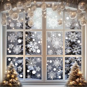 137pcs Snowflake Window Clings Electrostatic White Static Decals For Christmas NewYear Glass Mirror Festive Decor Winter Sticker