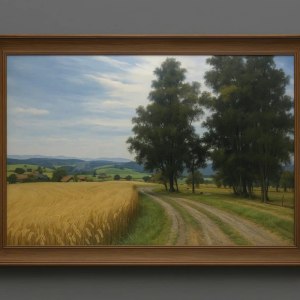 Tranh Nghệ thuật "Cánh Đồng Lúa Mì Và Con Đường Ở Thụy Sỹ" VIETSMART ART - Sơn dầu trên toan vải 45 x 60cm
