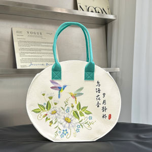 Chinese Style Felt Bag Fine Pen Landscape Painting Ink Handbag Chinese Ancient Style Fashion Artistic Shopping Bag Environmental-Friendly Backpack for Women