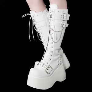 Giày Bốt Punk Martin Cổ Cao Đế Dày Phong Cách Renegade Cho Nữ Mùa Thu 2024 Giày Bốt Renegade Cổ Cao Đế Cao Màu Trơn