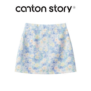 Cantonstory | Chân Váy Ngắn Ôm Dáng A Phong Cách Pháp Cao Waist Hoa Xanh