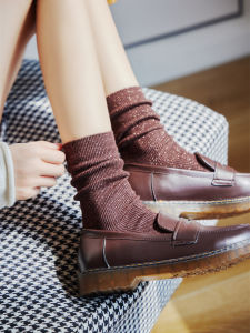 Shiny Silver Lurex Womens Mid-Calf Socks Glittering Long Trendy Spring Autumn Seasonal Absorbent Sweat Emitting Plain Sweet Style