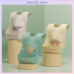 Yếm giấy ăn dặm cho bé có máng chống thấm dùng 1 lần