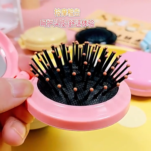 Cute Round Foldable Comb with Pocket Mirror | Mini Hair Brush & Makeup Mirror | Portable and Compact Design