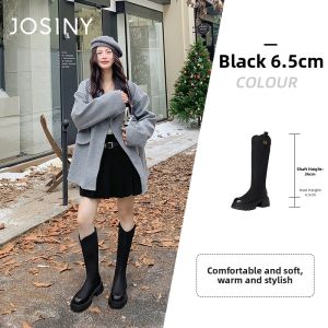 Josiny | Thick Bottom Womens Tall Boots  Black Knight Boot Small And Slim Figure Suitable