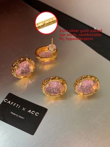 CAFFTI | Light Pink Crystal Metal Stud Earrings