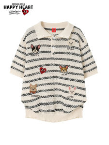 CHARLES JANGS HAPPY HEART | Heart Dog Print Polo Collar Short Sleeve Shirt