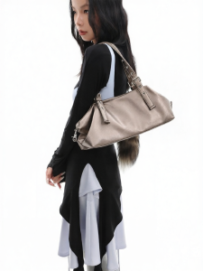 JANDRESS | Adjustable Underarm Bag With Plush Charm Copper Soft Leather