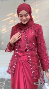 Couple Humaira Dress Lilit Kemeja Batik Lengan Panjang Gamis Kombinasi Outer Cardigan Brokat Payet Mutiara Modern