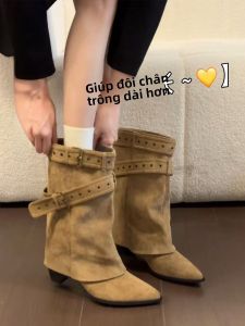 XUJIA | Giày Mũi Nhọn Gót Sần Mới cho Phụ Nữ Thu