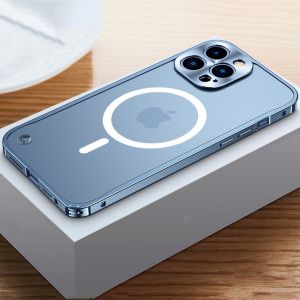 Crashstar Magsafe khung kim loại Vô Hình Khóa Matte Cứng trong suốt vỏ điện thoại Cho iPhone 15 14 Pro Max Cộng Với 13 12 Pro Max Không Dây Sạc Ốp điện thoại Chống Sốc Chống Thả Điện Thoại Bìa Với Ống Kính bọc hoàn toàn Bảo Vệ Máy Ảnh