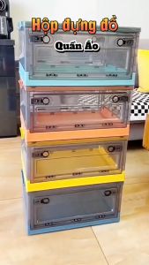 Hộp Đựng Đồ TOSHUDO Lớn Bằng Nhựa Trong Suốt Có Nắp & Bánh Xe Cao Cấp Giúp Đựng Đồ Chơi Quần Áo Để Sau Xe Ô tô (50 Lít)