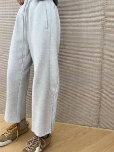 American Style Grey Sports Pants Womens Spring Autumn Loose Slimming High-End Feeling Nine Points Straight Wide Leg Pants