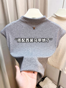 Slimming Solid Color Short Sleeve Fly Sleeve Base Shirt Half High Collar Korean Style Commute Fashion Womens T-shirt